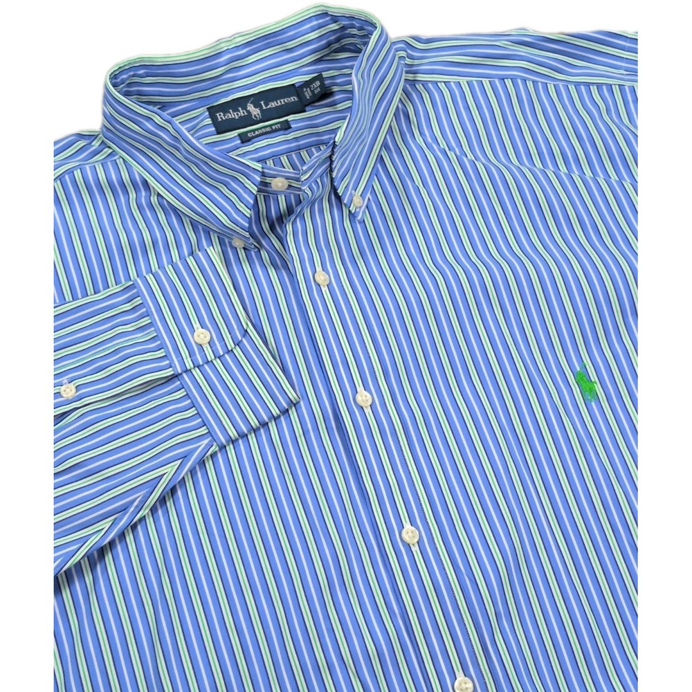 Ralph Lauren Dress Shirt Mens 2XB Big Blue Striped Button Down Classic Fit NWT